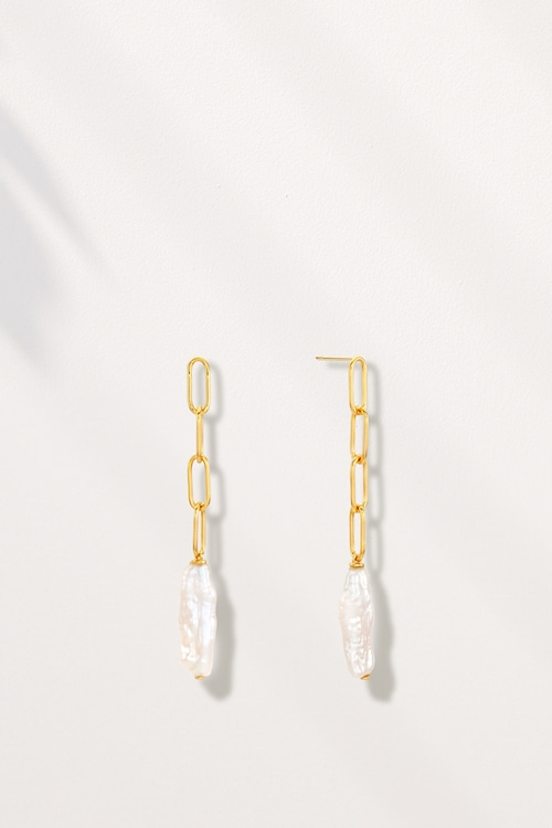 PS156 Link Chains Natural Water Pearl Drop Earrings