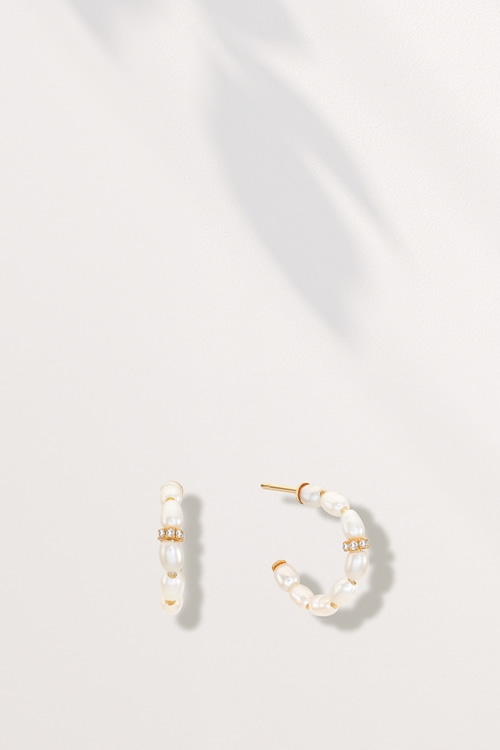 PS157 CZ ring with Natural Water Pearl Hoop Earrings